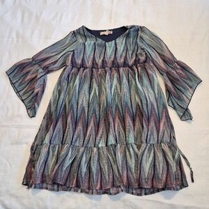 Speechless girls size 8 3/4 bell sleeve multi color vertical line tiered dress